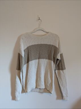 Land's End VTG Cream & Taupe Striped Crewneck Sweater